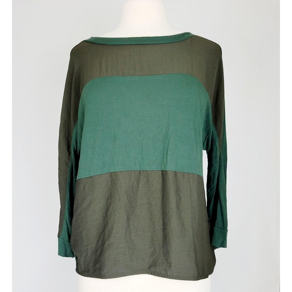 LOFT Colorblock Long Sleeve Top Green‎ Khaki Women's Size Small